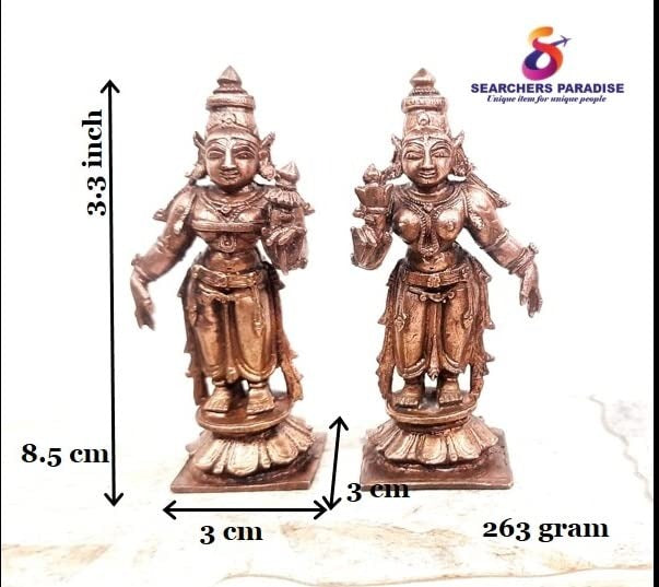 Brownish-Orange Copper Idols, 8. 5 Cm, Handmade Goddess Sridevi Bhudevi 263 G, Patina Antique Finish, Pack Of 2 Piece