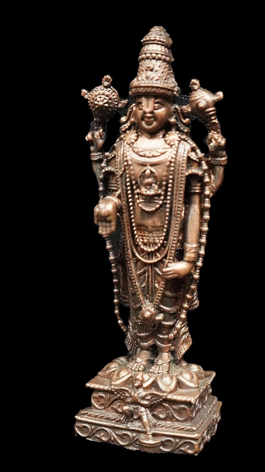 Copper Idols Indiaby, 2.8 Inches, Handmade Tirupati Balaji, 150G, Patina Antique Finish, Pack Of 1 Piece