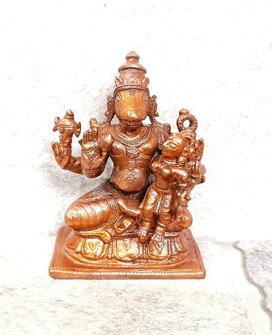Brown Copper Idols Of Lakshmi Hayagreevar, 2.5 Inches, 194G Handmade Pack Of 1 Piece