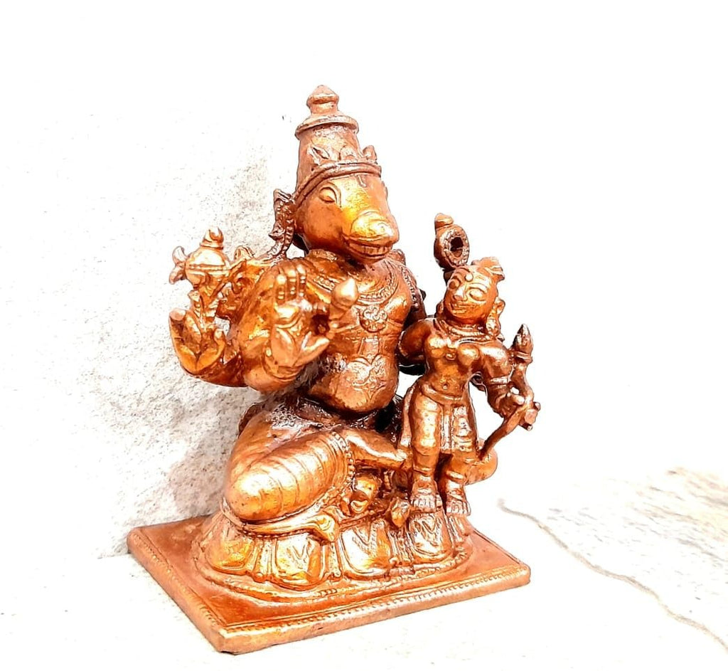 Brown Copper Idols Of Lakshmi Hayagreevar, 2.5 Inches, 194G Handmade Pack Of 1 Piece