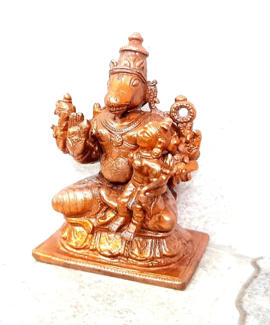 Brown Copper Idols Of Lakshmi Hayagreevar, 2.5 Inches, 194G Handmade Pack Of 1 Piece