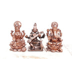 Brownish-Orange Copper Idols Of God Lakshmi, Saraswathi And Ganesh, 164G, Patina Antique Finish, Pack Of 1 Piece