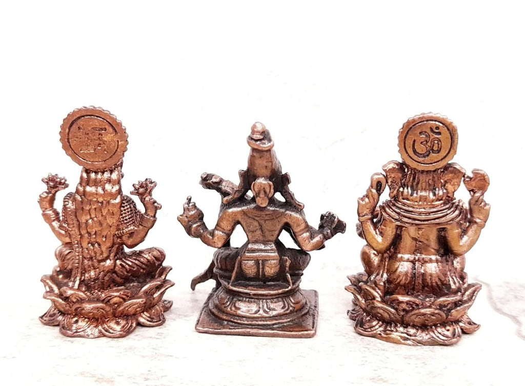 Brownish-Orange Copper Idols Of God Lakshmi, Saraswathi And Ganesh, 164G, Patina Antique Finish, Pack Of 1 Piece
