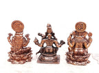 Brownish-Orange Copper Idols Of God Lakshmi, Saraswathi And Ganesh, 164G, Patina Antique Finish, Pack Of 1 Piece