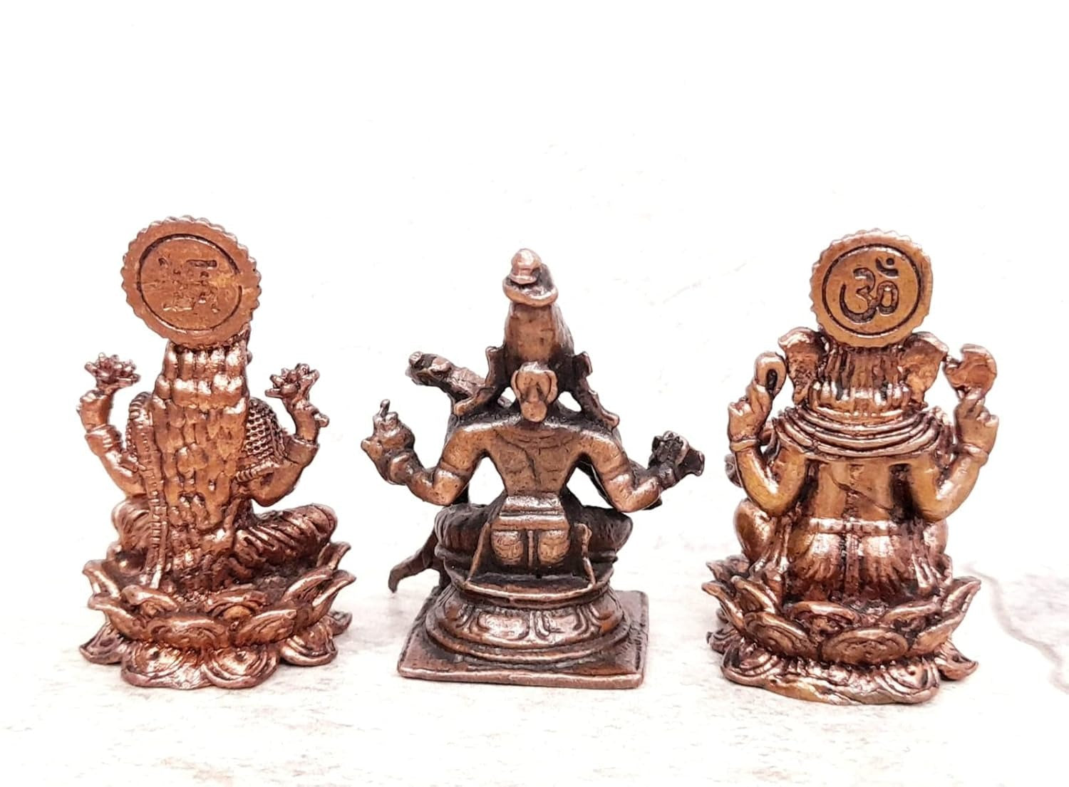Brownish-Orange Copper Idols Of God Lakshmi, Saraswathi And Ganesh, 164G, Patina Antique Finish, Pack Of 1 Piece
