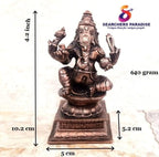 Brownish-Orange Copper Idols India, 4.2 Inches, Handmade Ganesh 640 Gram, Patina Antique Finish, Pack Of 1 Piece