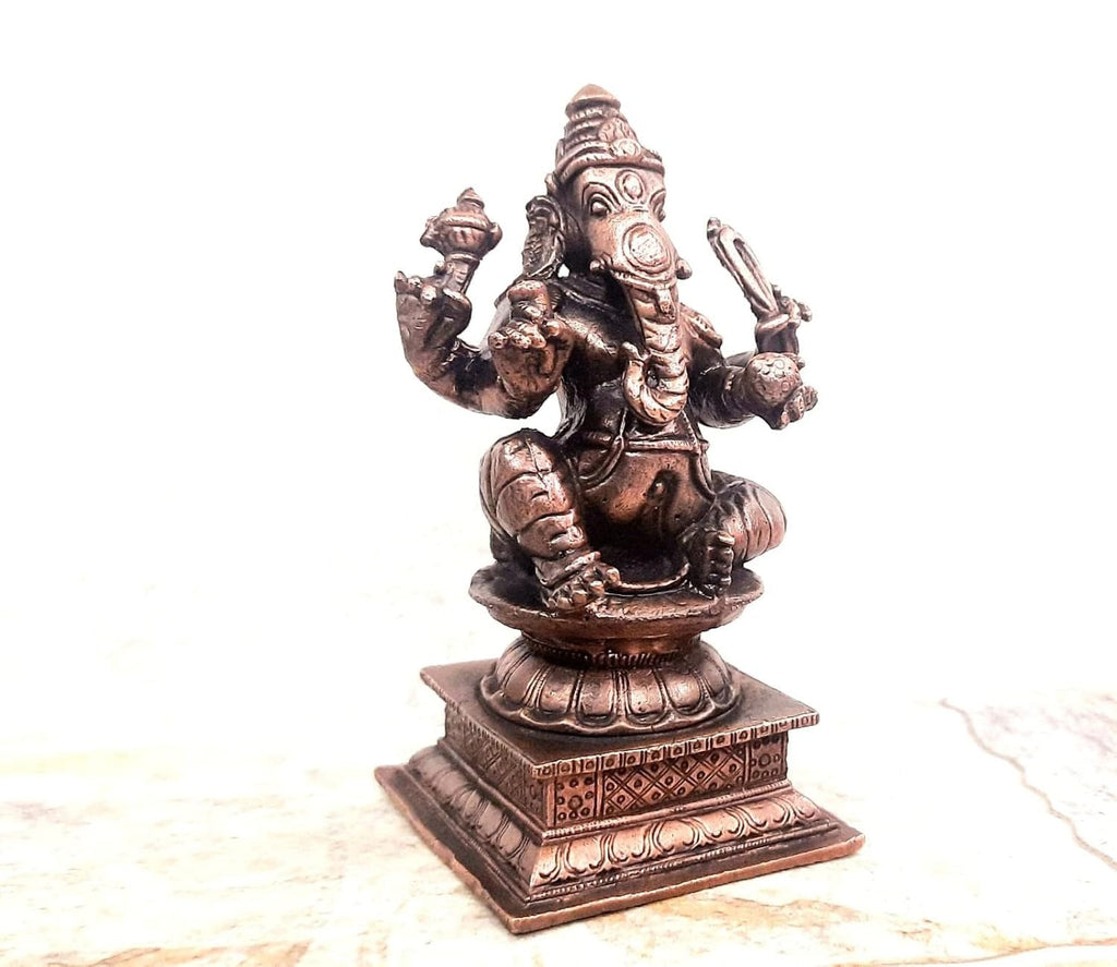 Brownish-Orange Copper Idols India, 4.2 Inches, Handmade Ganesh 640 Gram, Patina Antique Finish, Pack Of 1 Piece