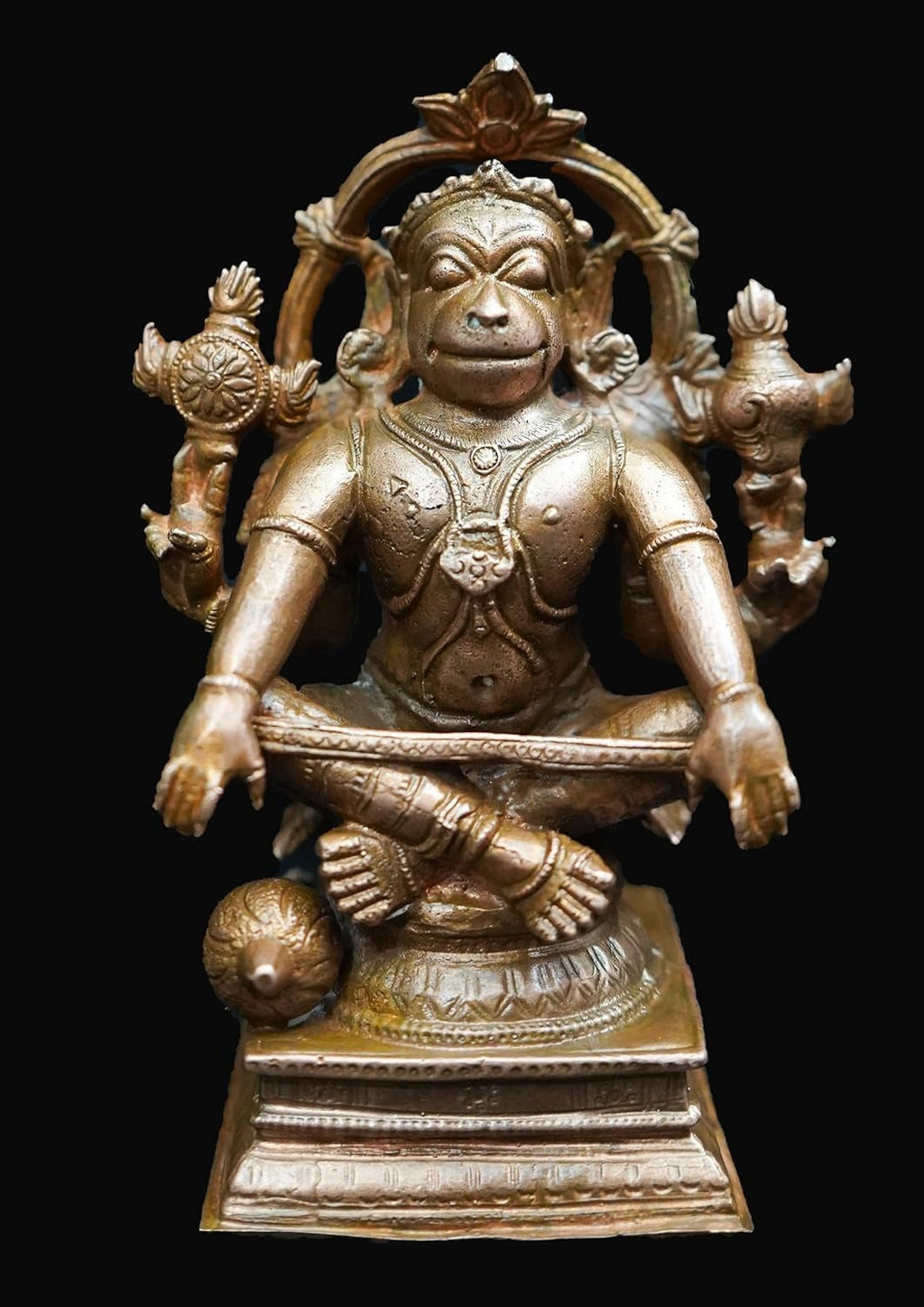 Brownish-Orange Copper Idols Of God Sitting God Hanuman, 4.3 Inches, 730G, Patina Antique Finish, Pack Of 1 Piece