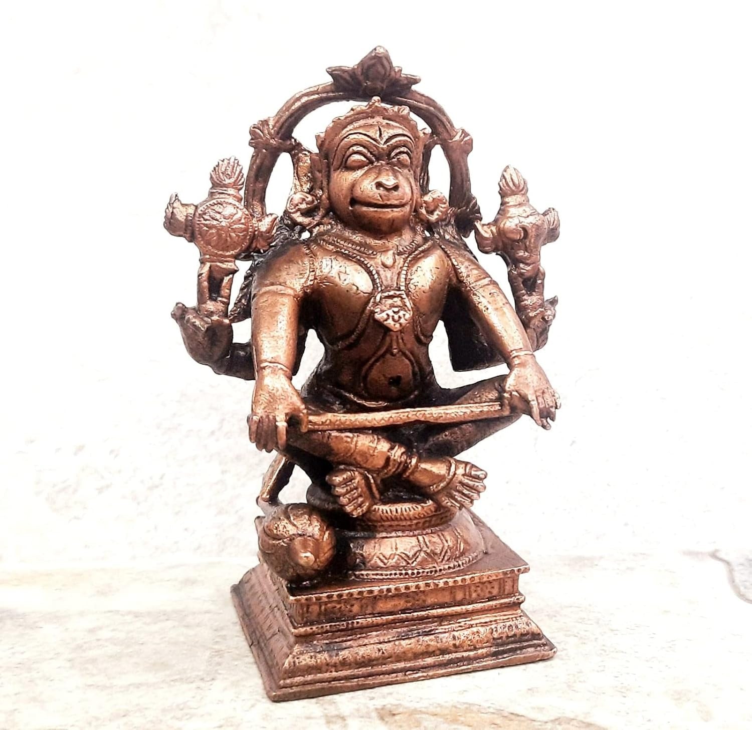Brownish-Orange Copper Idols Of God Sitting God Hanuman, 4.3 Inches, 730G, Patina Antique Finish, Pack Of 1 Piece