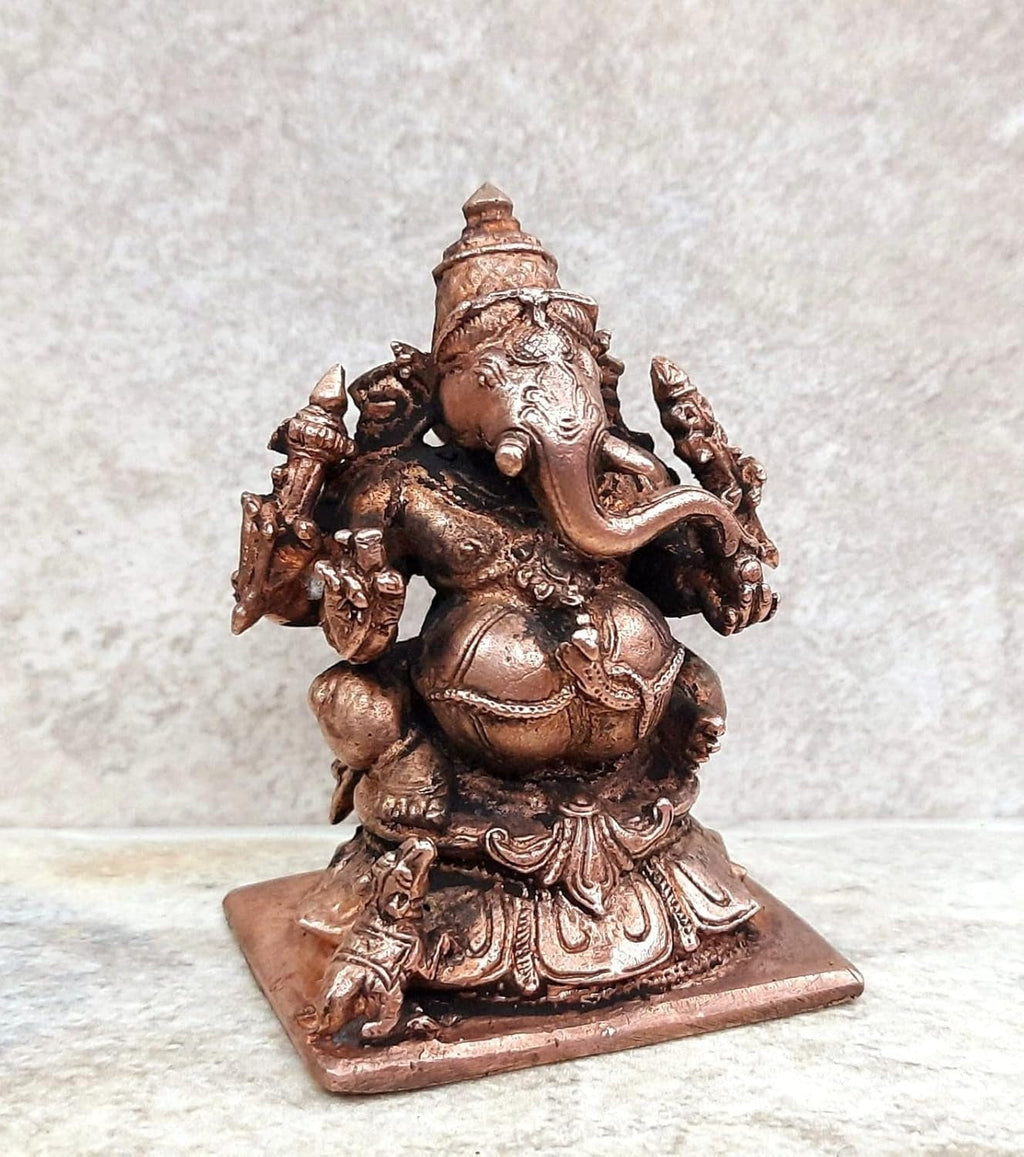 Brownish-Orange Copper Idols, 2.75 Inches, Handmade Ganesh 310Grams, Patina Antique Finish, Pack Of 1 Piece