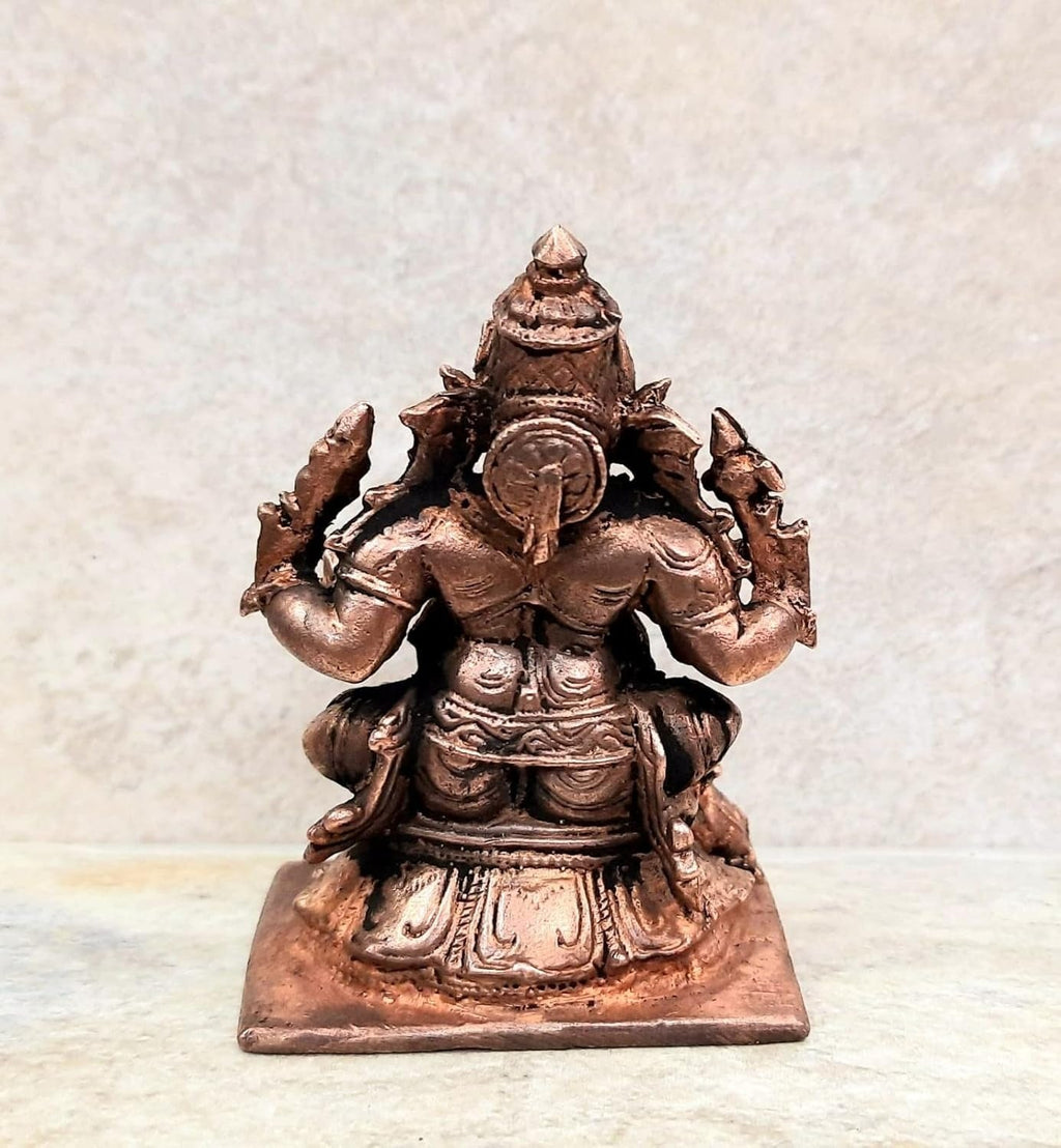 Brownish-Orange Copper Idols, 2.75 Inches, Handmade Ganesh 310Grams, Patina Antique Finish, Pack Of 1 Piece
