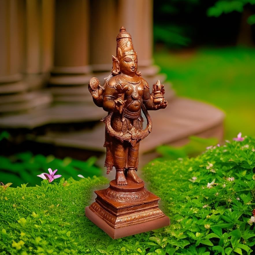 Brownish-Orange Copper Idols Of God Dhanvantri, 6.4 Inches, 780G, Patina Antique Finish, Pack Of 1 Piece