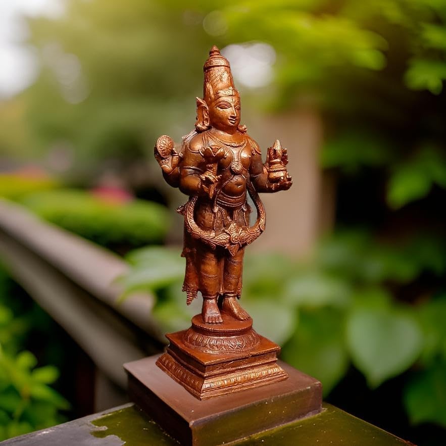 Brownish-Orange Copper Idols Of God Dhanvantri, 6.4 Inches, 780G, Patina Antique Finish, Pack Of 1 Piece