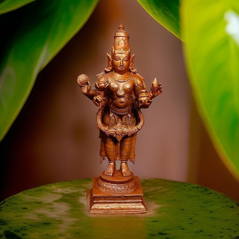 Brownish-Orange Copper Idols Of God Dhanvantri, 6.4 Inches, 780G, Patina Antique Finish, Pack Of 1 Piece