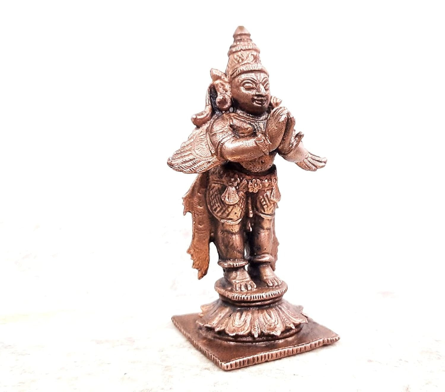 Brownish-Orange Copper Idols, 8.5 Cm, Handmade Standing Garudar 158 Gram, Patina Antique Finish, Pack Of 1 Piece