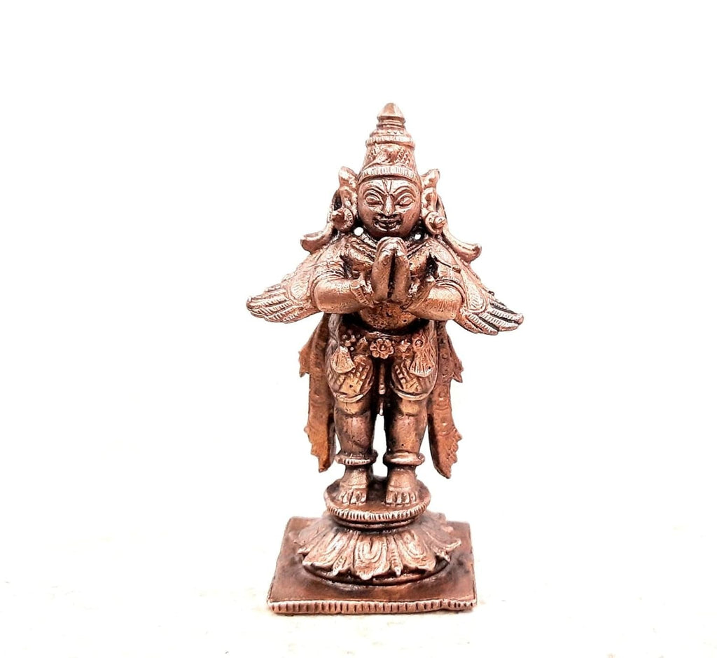 Brownish-Orange Copper Idols, 8.5 Cm, Handmade Standing Garudar 158 Gram, Patina Antique Finish, Pack Of 1 Piece