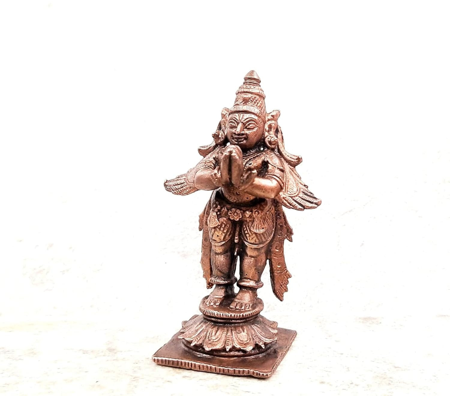 Brownish-Orange Copper Idols, 8.5 Cm, Handmade Standing Garudar 158 Gram, Patina Antique Finish, Pack Of 1 Piece