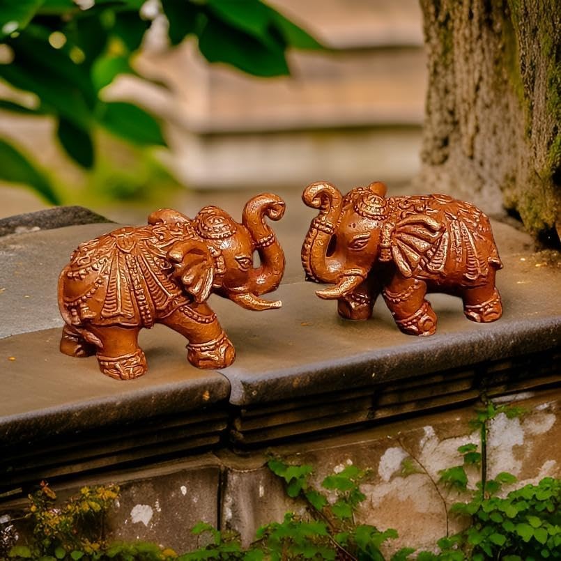 Antique Copper Idols India, 1 Inches, Handmade Paired Elephant Idol 60 Gram, Patina Antique Finish, Pack Of 2 Piece