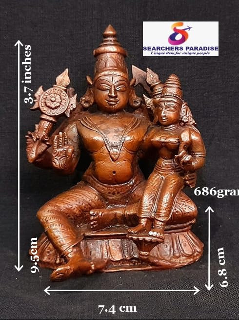Brownish-Orange Copper Idols Of God Perumal With Lakshmi Idol, 4 Inches, 684G, Patina Antique Finish, Pack Of 1 Piece