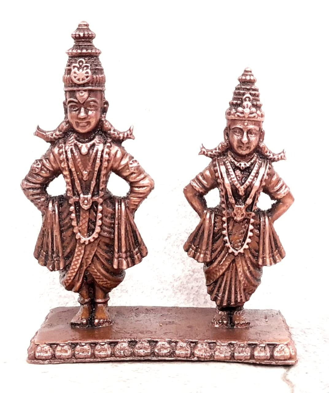 Brownish-Orange Copper Idols India, 3.2 Inches, Handmade Vitthal Rukmani Stand, 210G, Patina Antique Finish, Pack Of 1 Piece