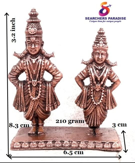 Brownish-Orange Copper Idols India, 3.2 Inches, Handmade Vitthal Rukmani Stand, 210G, Patina Antique Finish, Pack Of 1 Piece