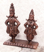 Brownish-Orange Copper Idols India, 3.2 Inches, Handmade Vitthal Rukmani Stand, 210G, Patina Antique Finish, Pack Of 1 Piece