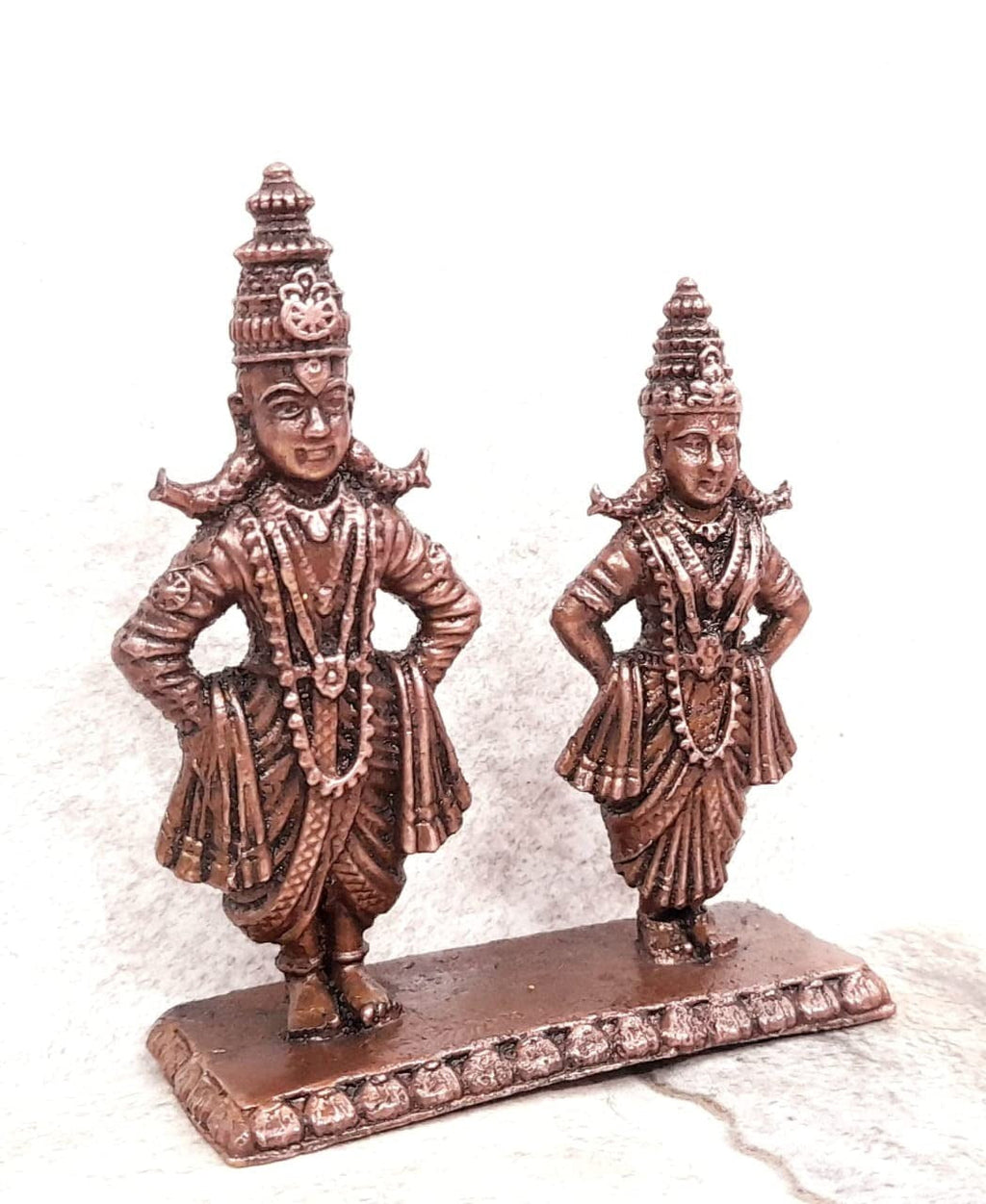Brownish-Orange Copper Idols India, 3.2 Inches, Handmade Vitthal Rukmani Stand, 210G, Patina Antique Finish, Pack Of 1 Piece