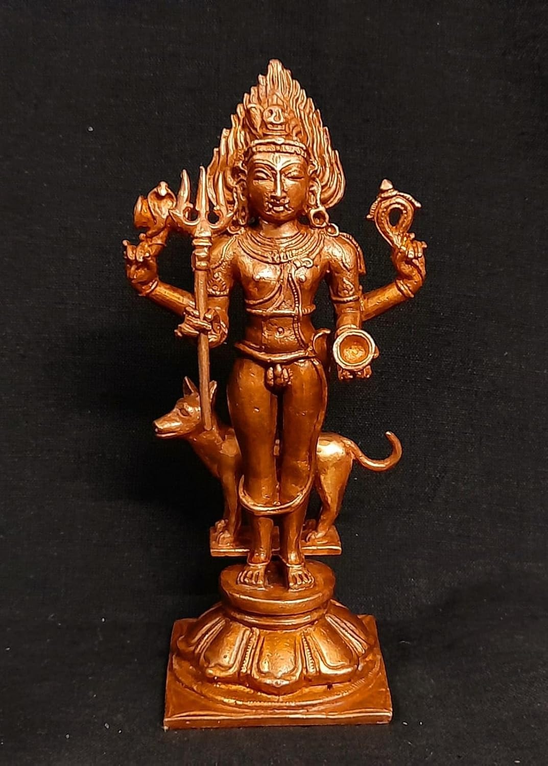 Brownish-Orange Copper Idols Of God Kalabhairavar, 5.5 Inches, 430G, Patina Antique Finish, Pack Of 1 Piece