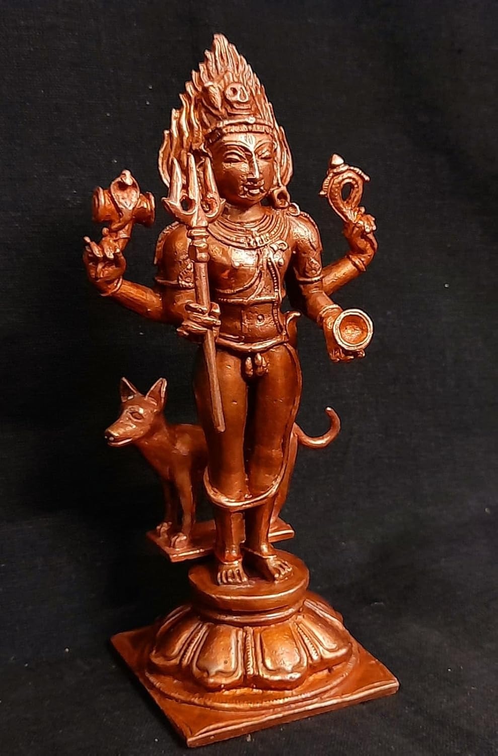 Brownish-Orange Copper Idols Of God Kalabhairavar, 5.5 Inches, 430G, Patina Antique Finish, Pack Of 1 Piece