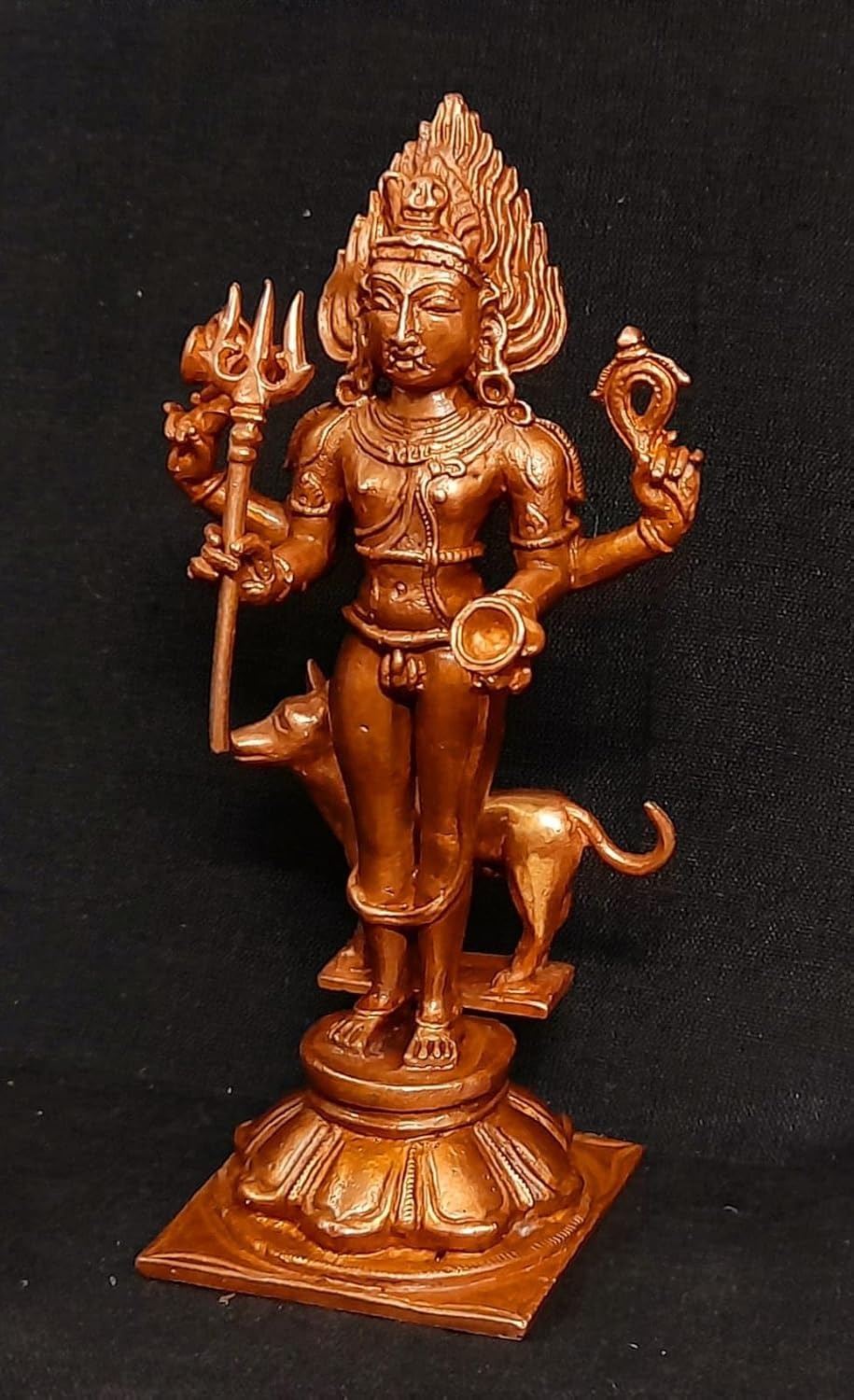 Brownish-Orange Copper Idols Of God Kalabhairavar, 5.5 Inches, 430G, Patina Antique Finish, Pack Of 1 Piece