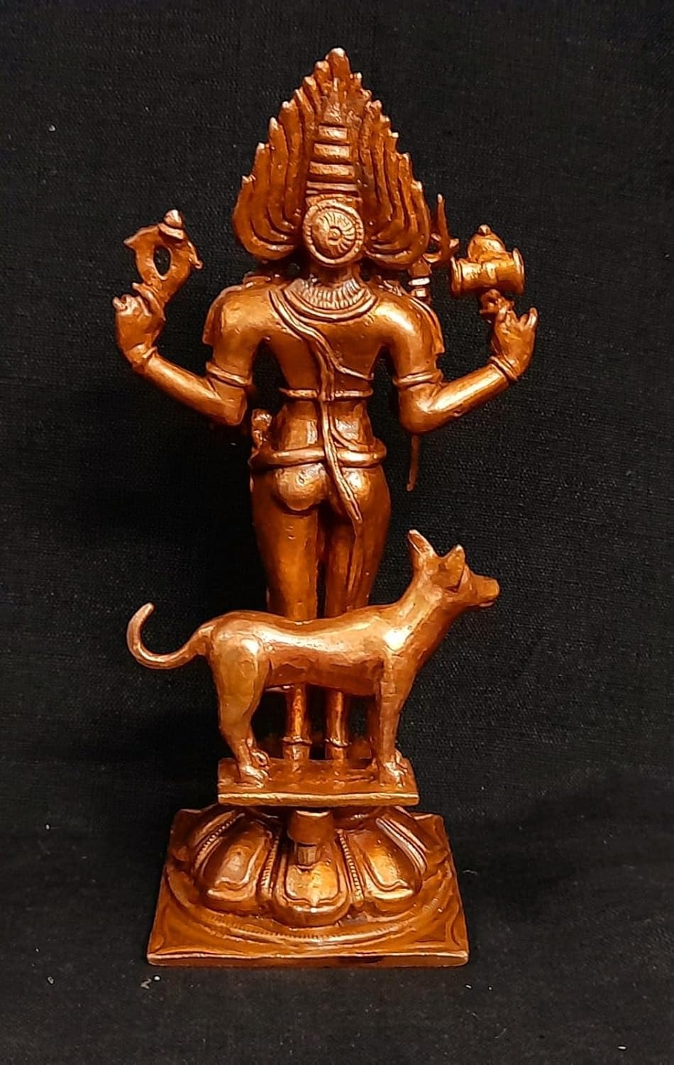 Brownish-Orange Copper Idols Of God Kalabhairavar, 5.5 Inches, 430G, Patina Antique Finish, Pack Of 1 Piece