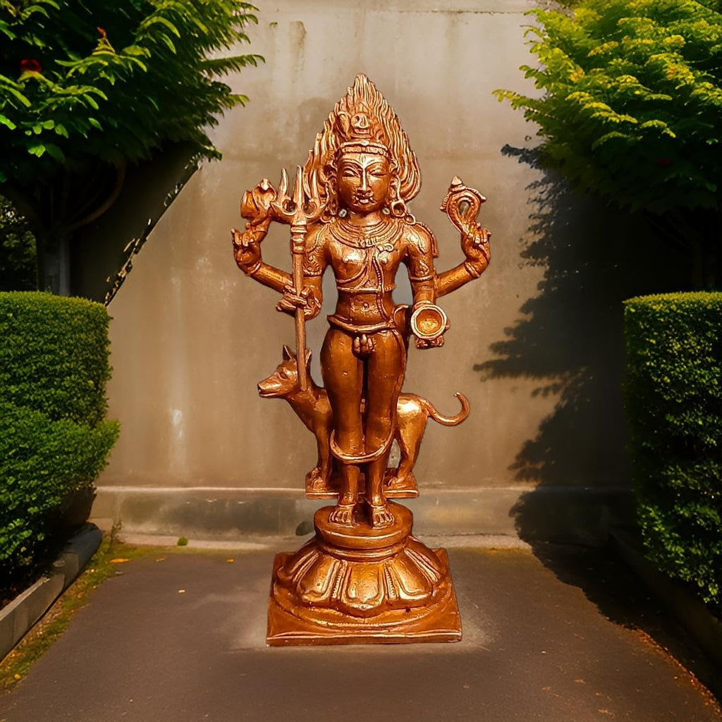Brownish-Orange Copper Idols Of God Kalabhairavar, 5.5 Inches, 430G, Patina Antique Finish, Pack Of 1 Piece