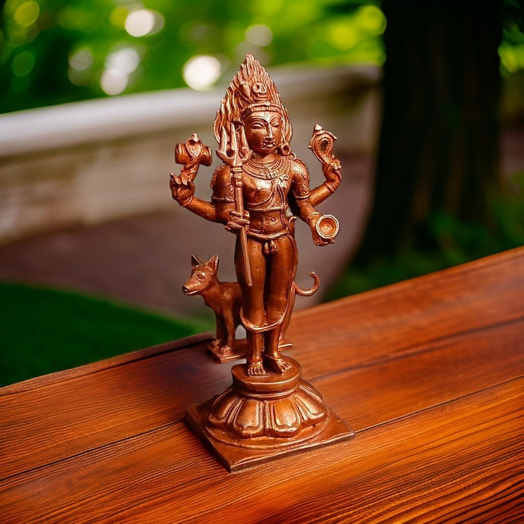 Brownish-Orange Copper Idols Of God Kalabhairavar, 5.5 Inches, 430G, Patina Antique Finish, Pack Of 1 Piece
