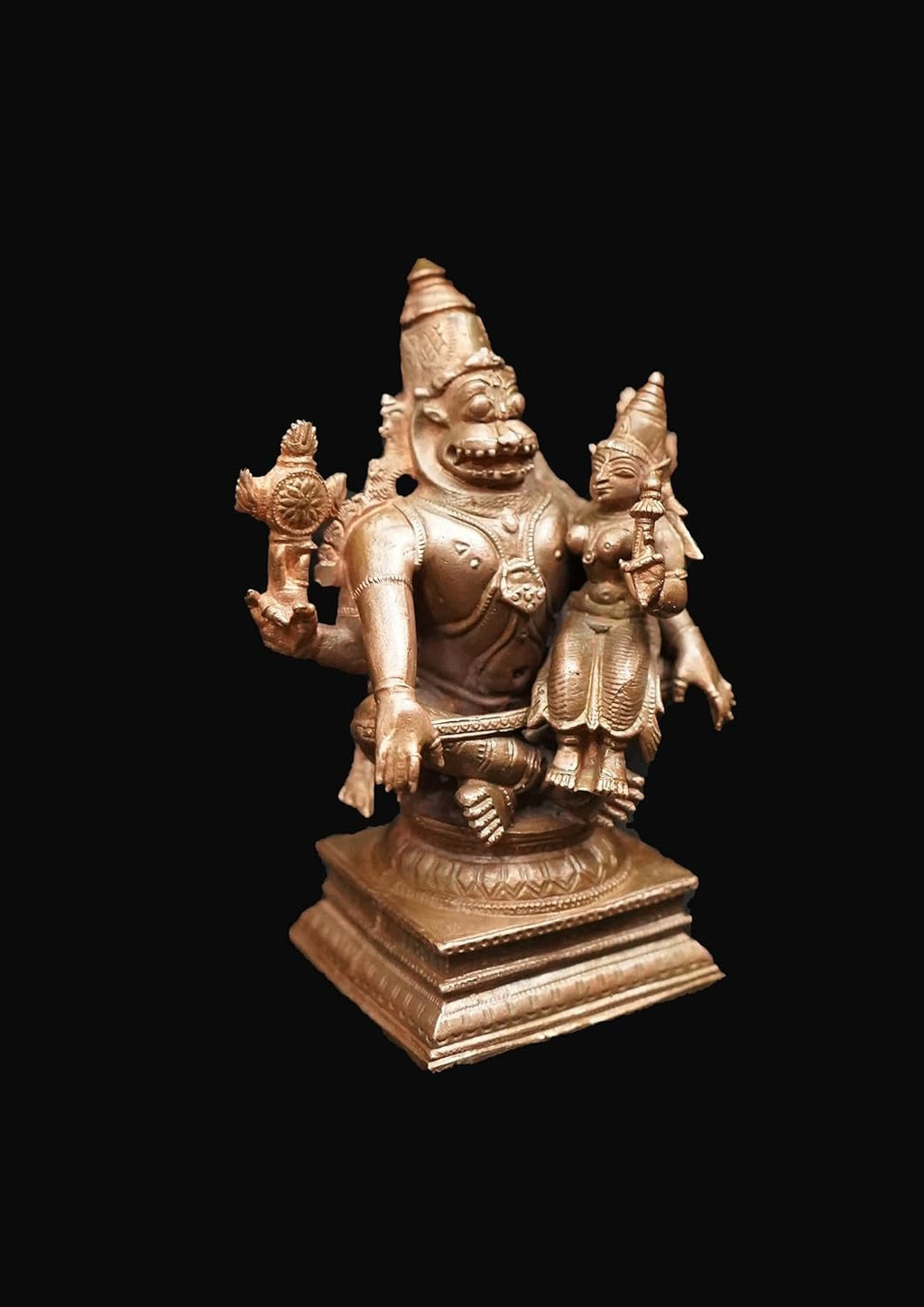 Brownish-Orange Copper Idols Of God Lakshmi Narasimhar, 4.3 Inches, 730Grams, Patina Antique Finish, Pack Of 1 Piece