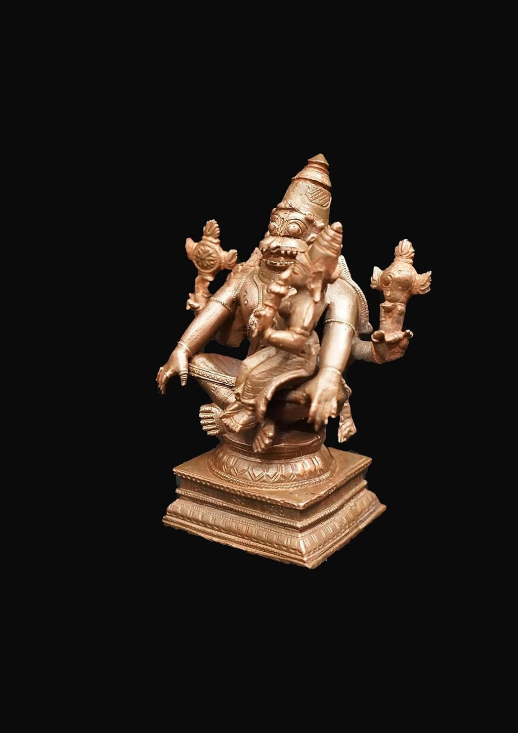 Brownish-Orange Copper Idols Of God Lakshmi Narasimhar, 4.3 Inches, 730Grams, Patina Antique Finish, Pack Of 1 Piece