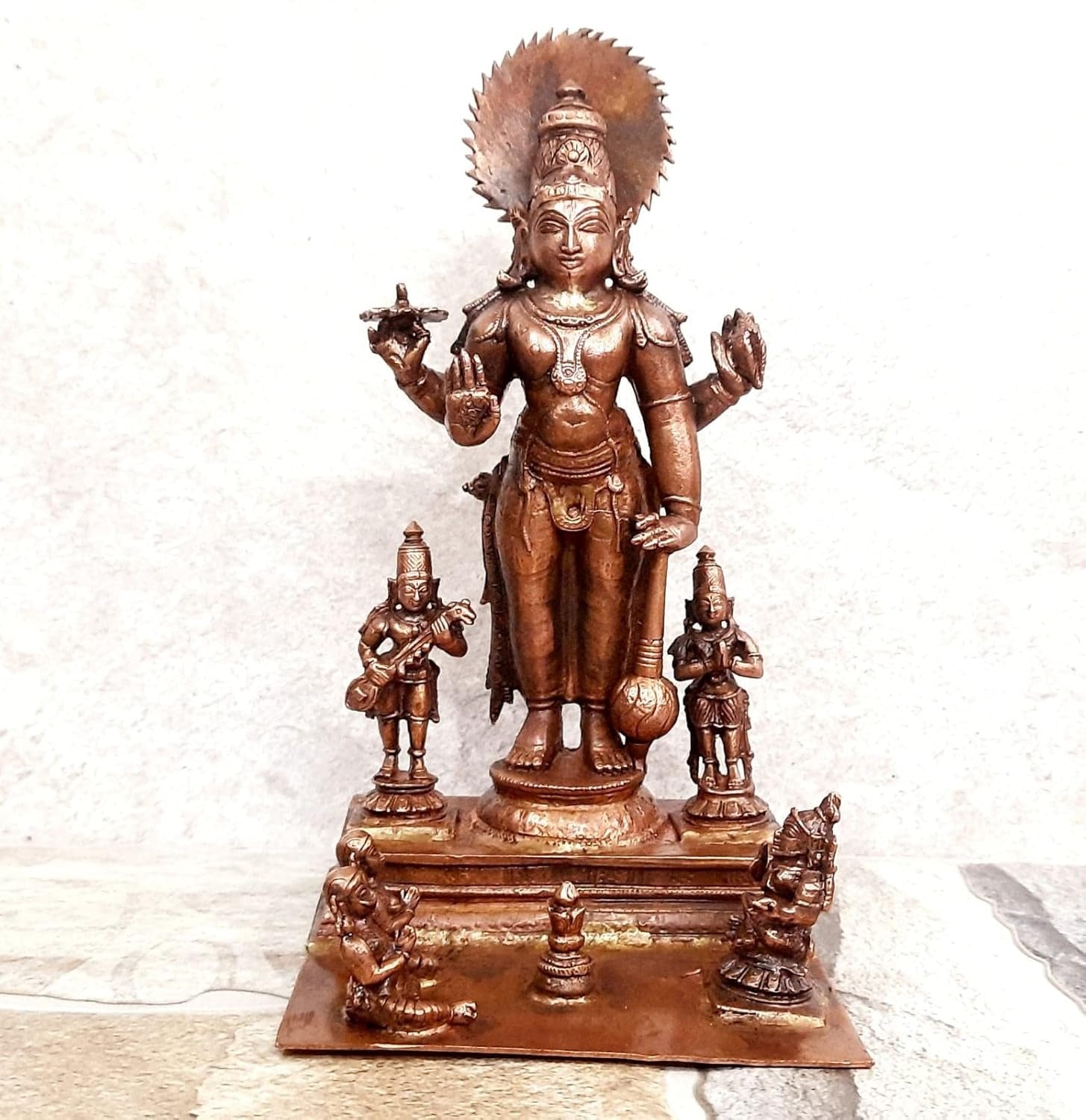Brownish-Orange Copper Idols Of God Sathya Narayana Combo Idol By Unikraf , 7 Inches, 1.2Kg, Patina Antique Finish, Pack Of 1 Piece