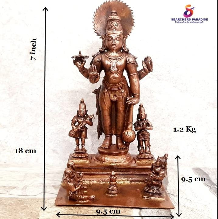 Brownish-Orange Copper Idols Of God Sathya Narayana Combo Idol By Unikraf , 7 Inches, 1.2Kg, Patina Antique Finish, Pack Of 1 Piece