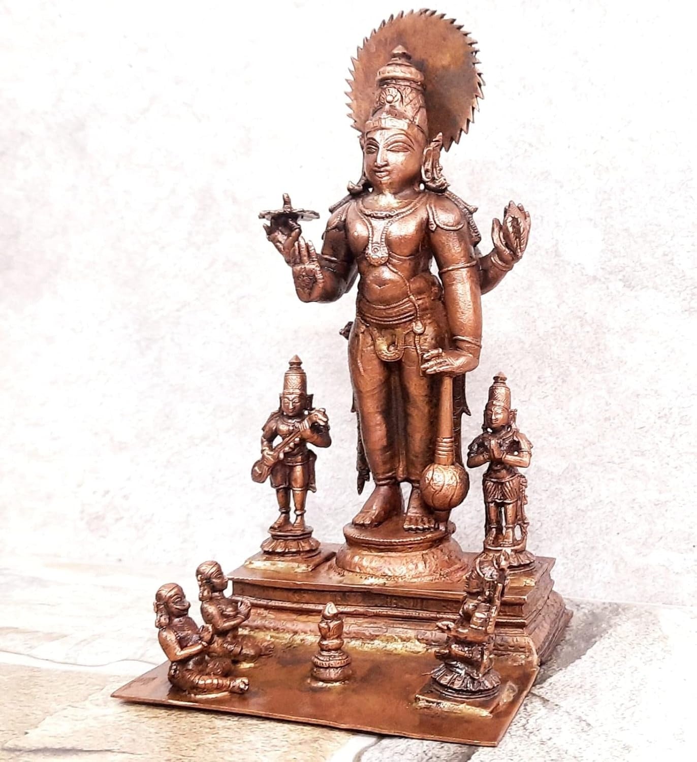 Brownish-Orange Copper Idols Of God Sathya Narayana Combo Idol By Unikraf , 7 Inches, 1.2Kg, Patina Antique Finish, Pack Of 1 Piece