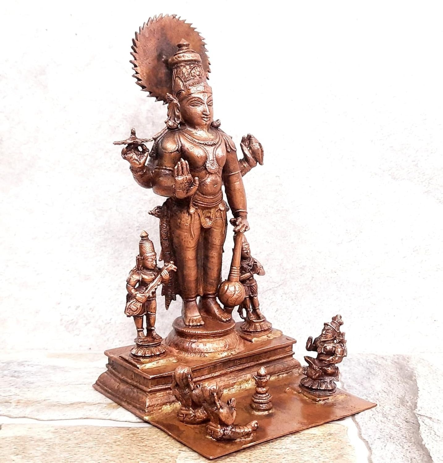 Brownish-Orange Copper Idols Of God Sathya Narayana Combo Idol By Unikraf , 7 Inches, 1.2Kg, Patina Antique Finish, Pack Of 1 Piece