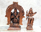 Brownish-Orange Copper Handmade Ram Darbar, 4.3 Inches,, 760Grams, Patina Antique Finish, Pack Of 2 Piece(2 Idols)