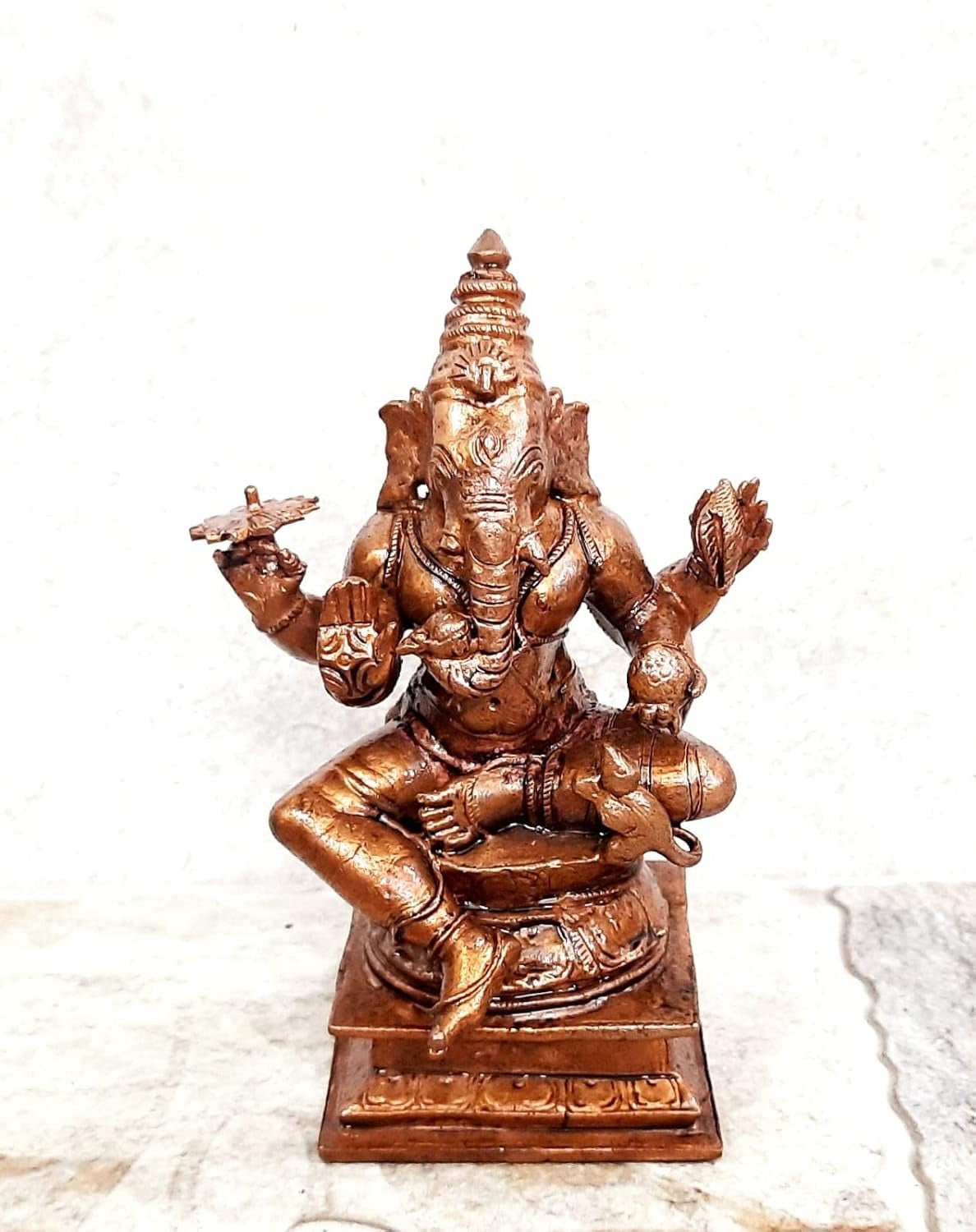 Brownish-Orange Copper Idols Of God Ganesh By Unikraf , 4.5 Inch, 778 Gram, Patina Antique Finish, Pack Of 1 Piece