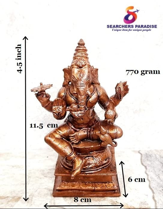 Brownish-Orange Copper Idols Of God Ganesh By Unikraf , 4.5 Inch, 778 Gram, Patina Antique Finish, Pack Of 1 Piece
