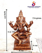Brownish-Orange Copper Idols Of God Ganesh By Unikraf , 4.5 Inch, 778 Gram, Patina Antique Finish, Pack Of 1 Piece