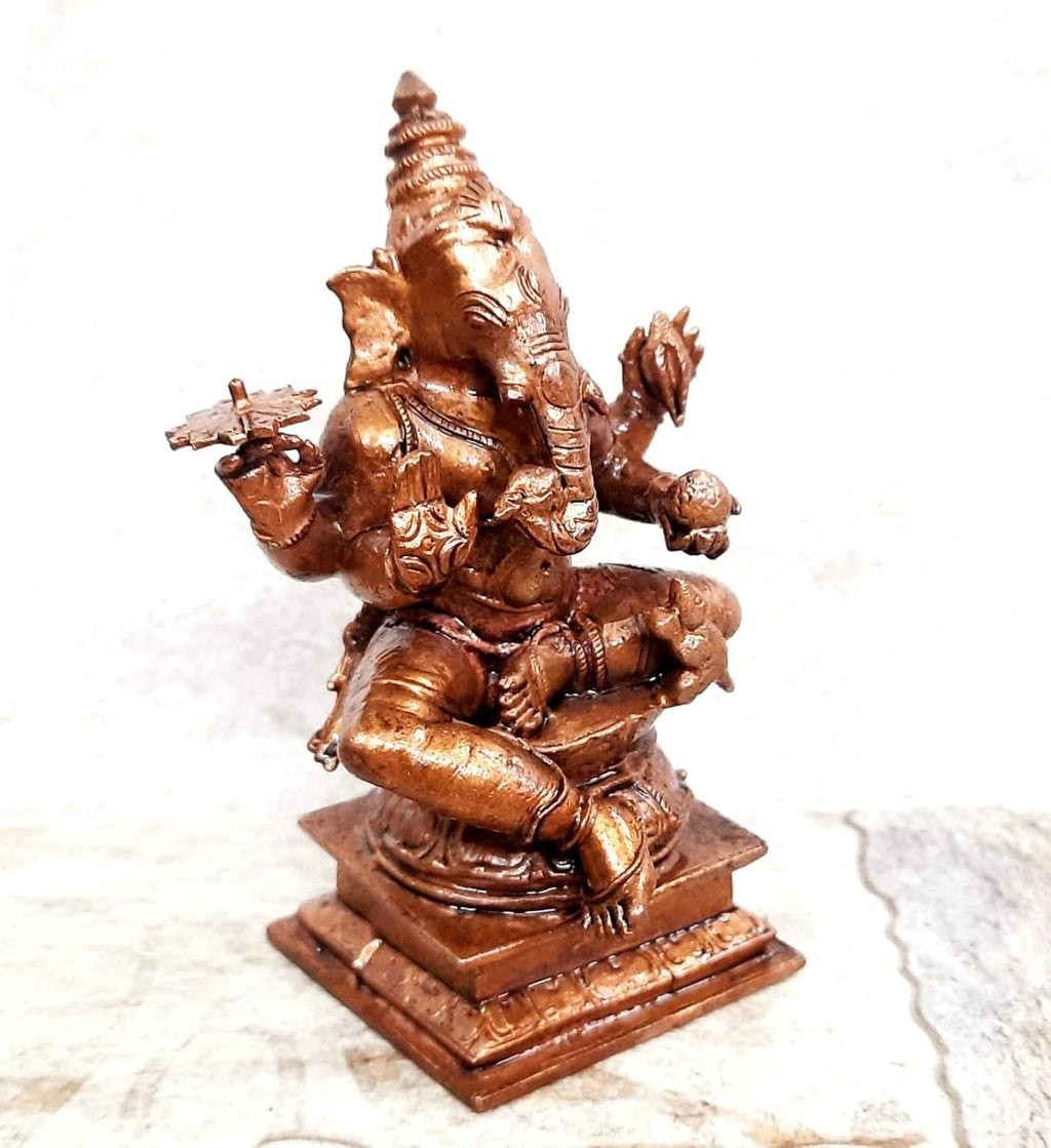 Brownish-Orange Copper Idols Of God Ganesh By Unikraf , 4.5 Inch, 778 Gram, Patina Antique Finish, Pack Of 1 Piece