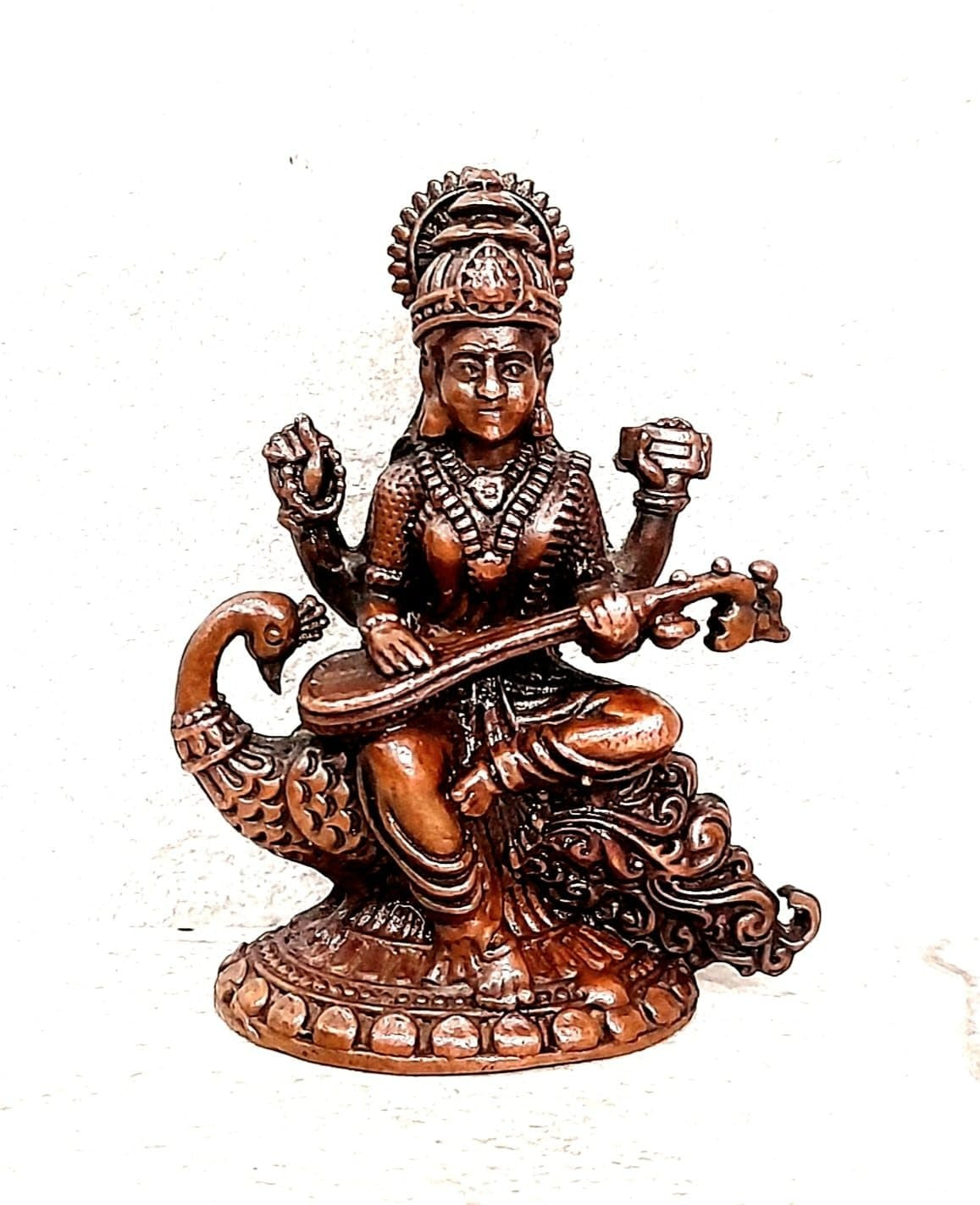 Brown Copper Idols Of God Saraswathi, 4.1Cm, 98G Handmade Pack Of 1 Piece