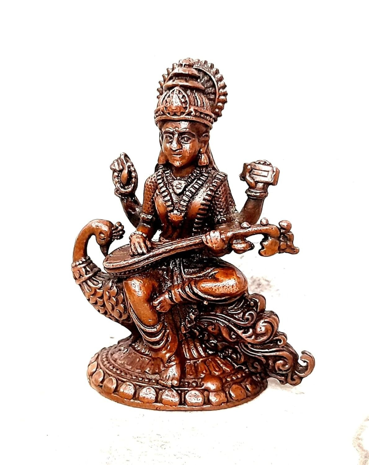 Brown Copper Idols Of God Saraswathi, 4.1Cm, 98G Handmade Pack Of 1 Piece