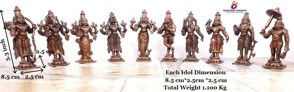 Brownish-Orange Copper Idols Of God Dasaavatharam By Unikraf , 3.5 Inches, 1.1Kg, Patina Antique Finish, Pack Of 10 Piece