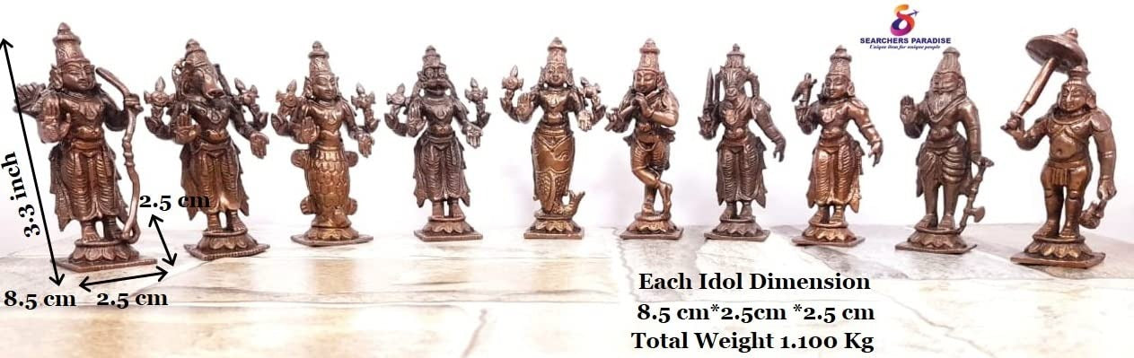 Brownish-Orange Copper Idols Of God Dasaavatharam By Unikraf , 3.5 Inches, 1.1Kg, Patina Antique Finish, Pack Of 10 Piece