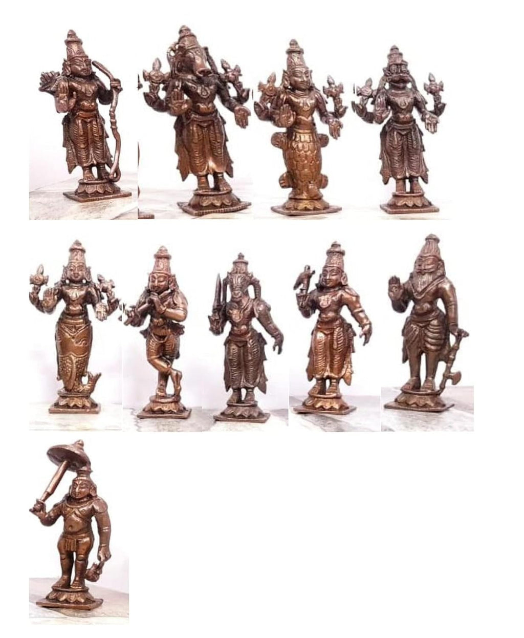 Brownish-Orange Copper Idols Of God Dasaavatharam By Unikraf , 3.5 Inches, 1.1Kg, Patina Antique Finish, Pack Of 10 Piece