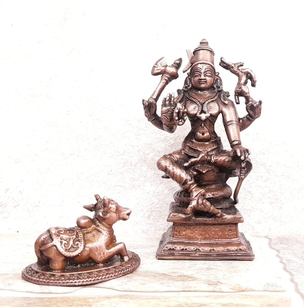 Brownish-Orange Copper Idols Of God Lord Shiva, With Nandi Idol, 3.7 Inch, 470, Patina Antique Finish, Pack Of 1 Piece